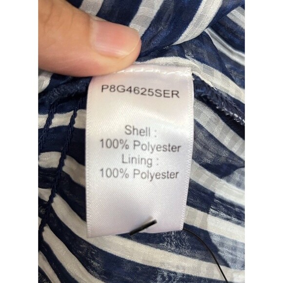 Parker Navy White Stripe V Neck Smocked Peplum Long Sleeve Blouse Size S - Picture 6 of 9